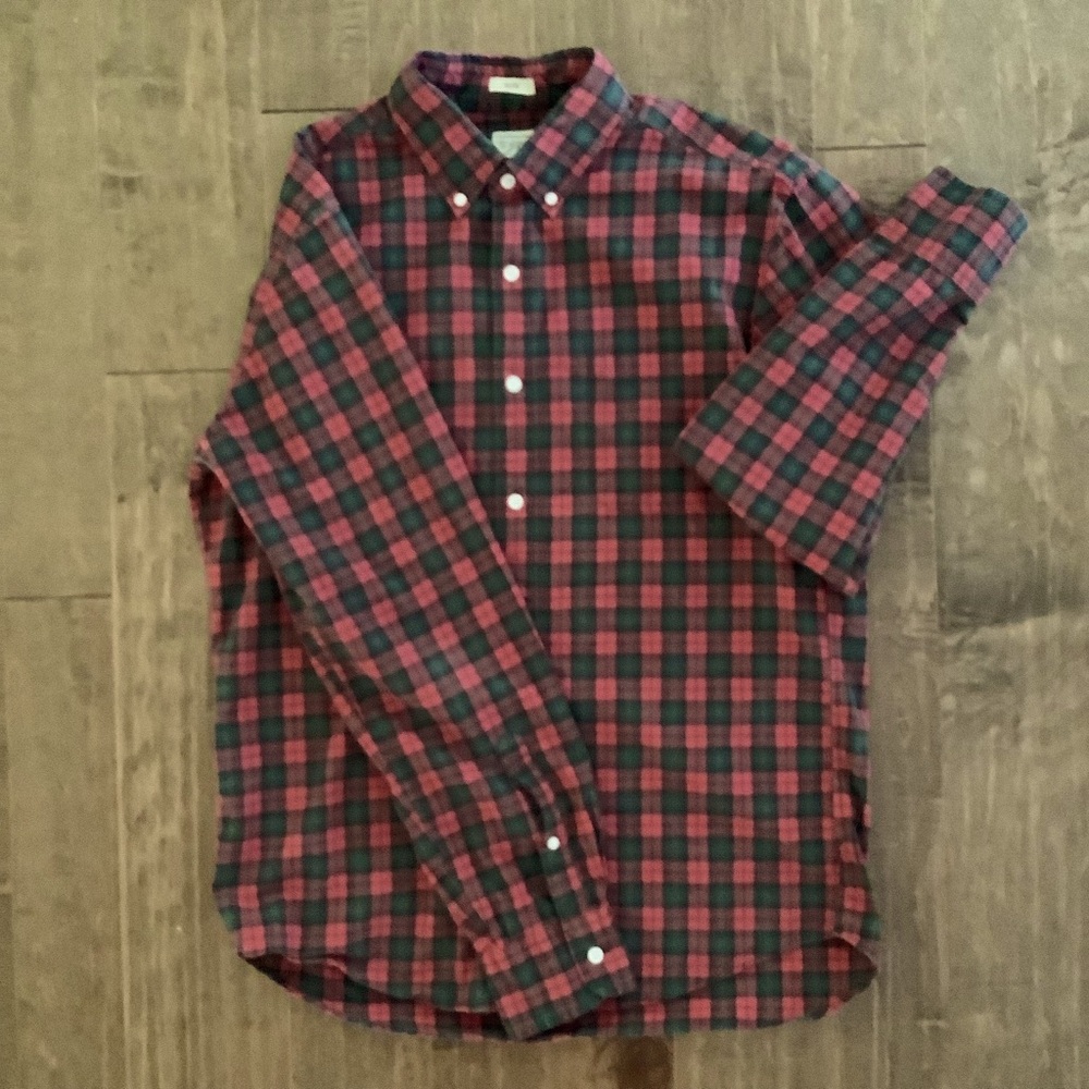 J. Crew Slim 100% Cotton Long Sleeve Button Down, Size M, Red and Green Plaid